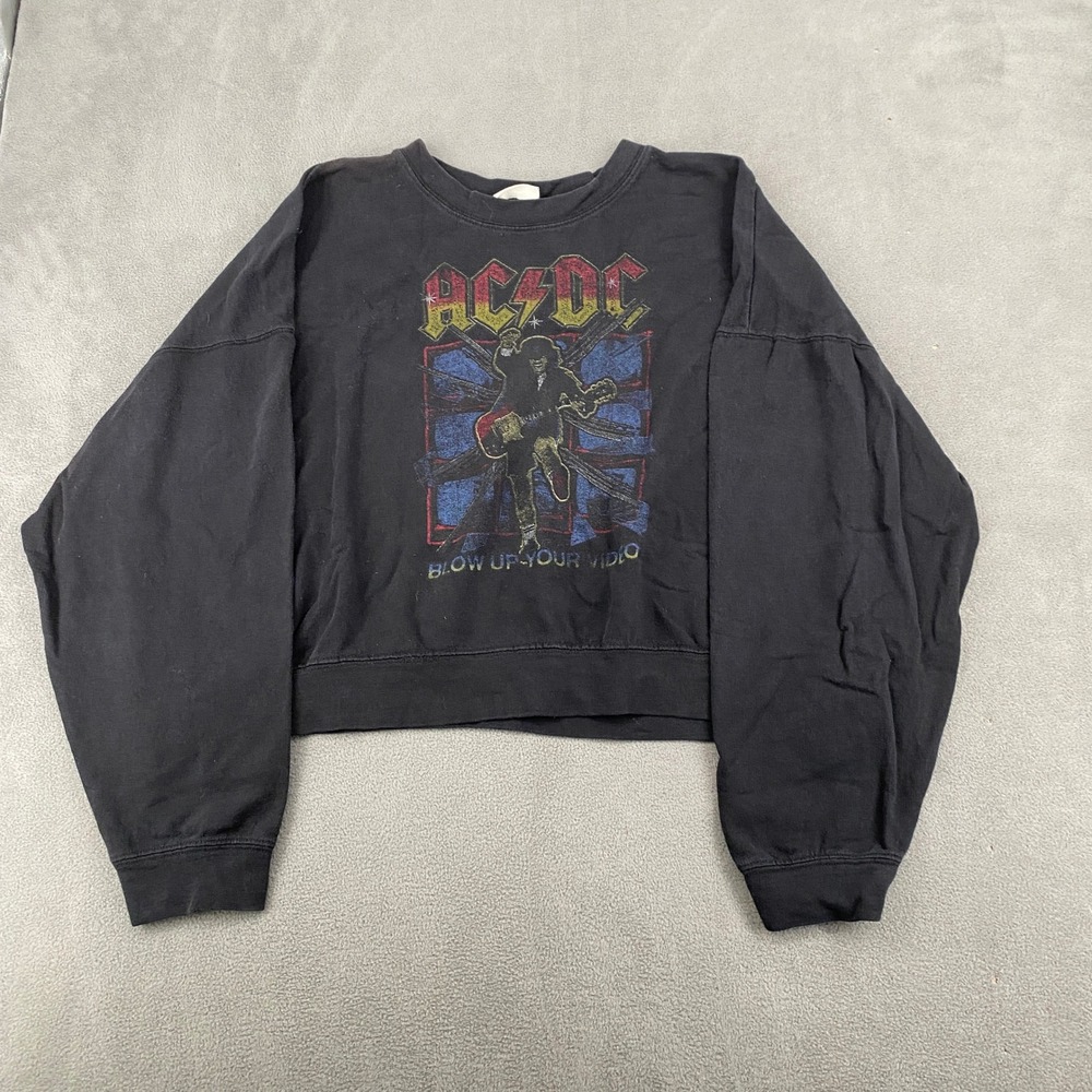 AC/DC Blow Up Your Video Graphic Cropped Sweatshirt Black Mad Engine Medium